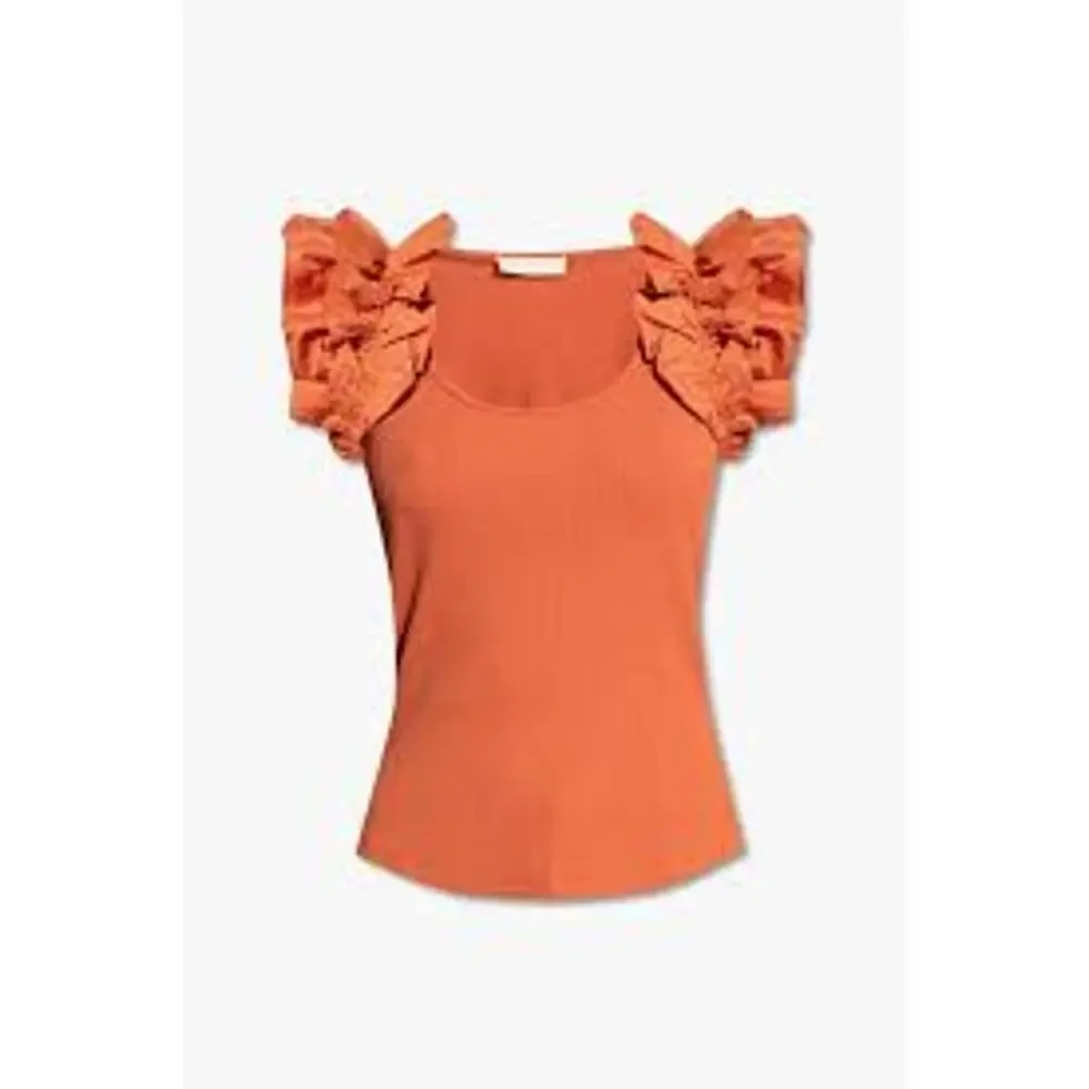 ULLA JOHNSON Koa Ruffle Sleeve Rib Top FEMININE CASUAL Size Small S Terracotta